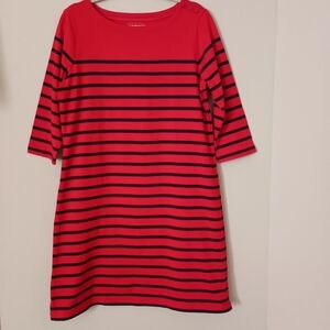 L.L. Bean Breton Striped‎ Dress Red Blue Nautical Coastal Grandma Large Petite